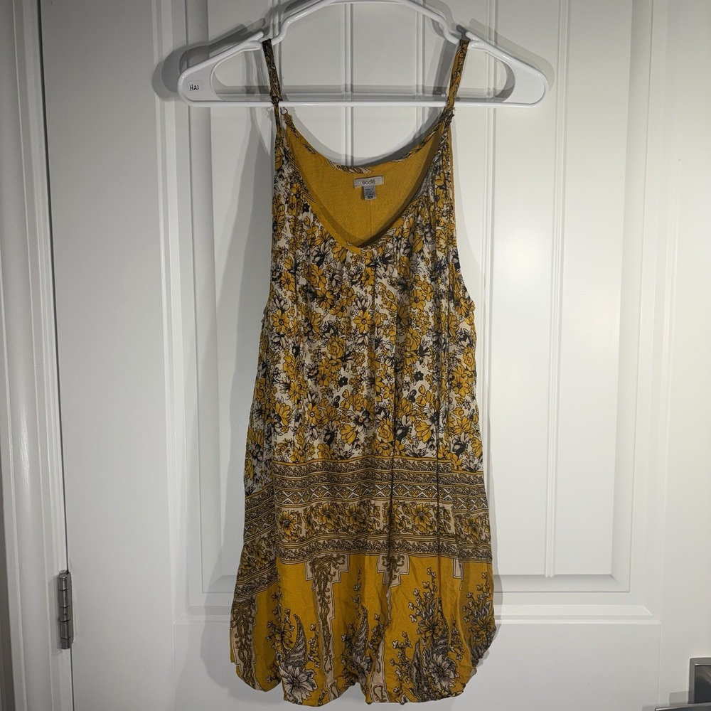 Ecoté Yellow Floral Swing Tank‎ Top XS Boho Festival Sleeveless Cami Anthro